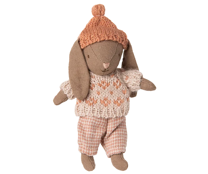 Maileg Winter Bunny Micro in Brown/Rose