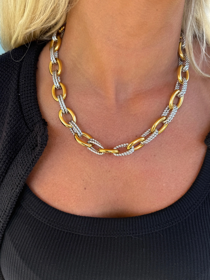 Margo - Two Tone Chain Link Chansutt Pearls Necklace
