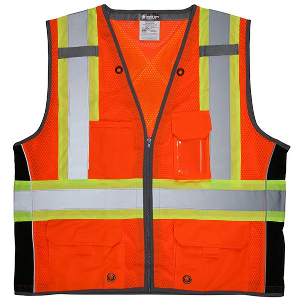 MCR Safety ANSI Class 2 and CSA Z96 Compliant Mesh Safety Vest, 4X-Large, Orange/Black