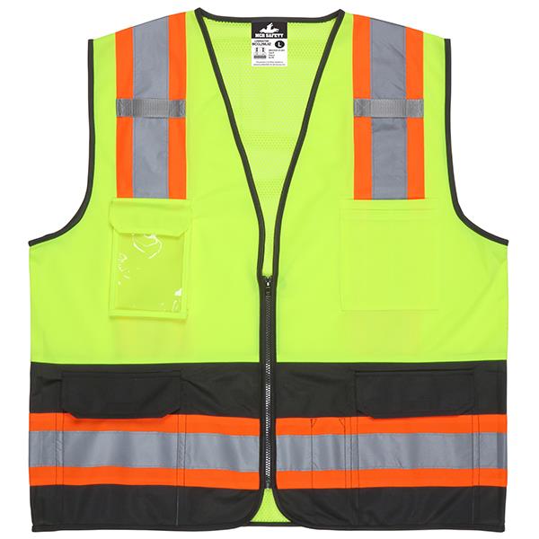 MCR Safety Luminator ANSI Class 2 Solid Front/Mesh Back Safety Vests, Small, Lime/Black