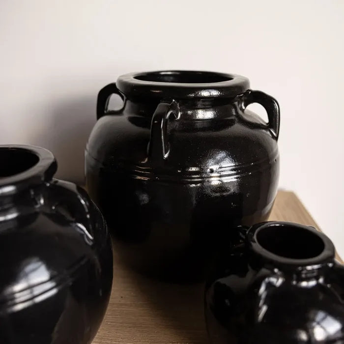 Mercier Glazed Black Vase with Handles - Magnolia Lane co. Home + Garden + Gift