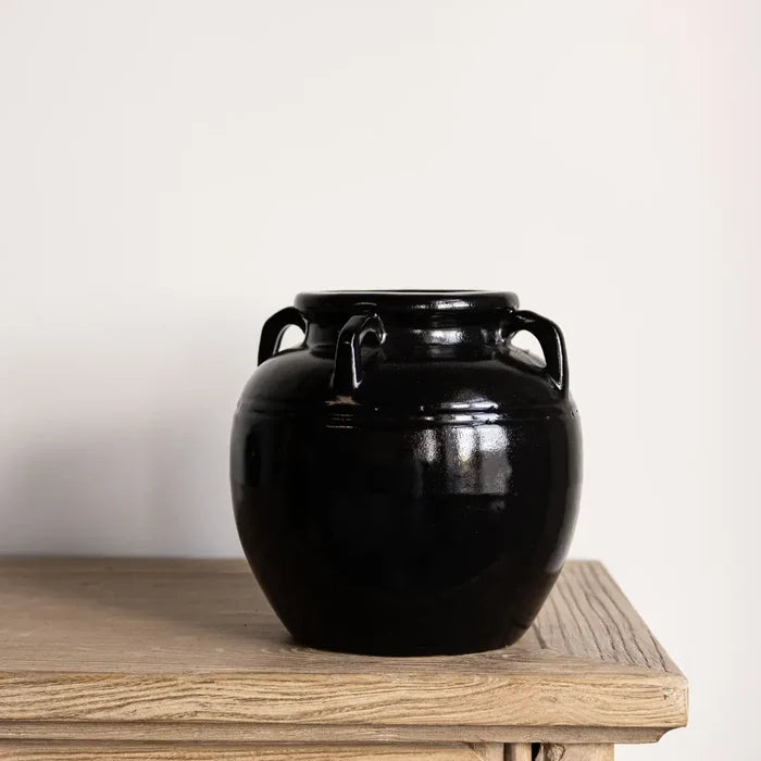 Mercier Glazed Black Vase with Handles - Magnolia Lane co. Home + Garden + Gift