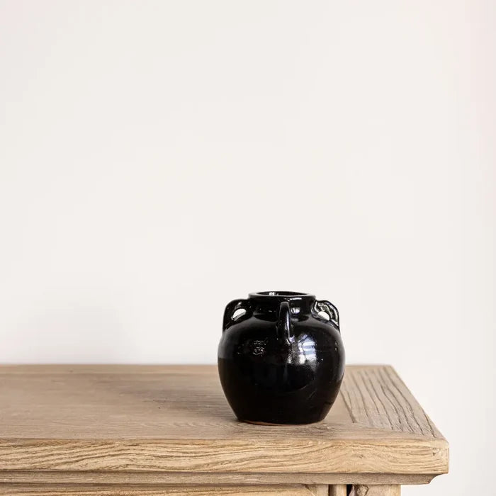 Mercier Glazed Black Vase with Handles - Magnolia Lane co. Home + Garden + Gift