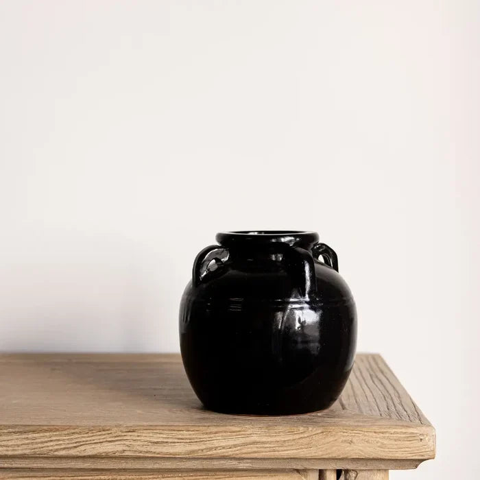 Mercier Glazed Black Vase with Handles - Magnolia Lane co. Home + Garden + Gift