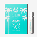 Miami Nectar 1.5ml Eau De Parfum Vial next to teal Miami Nectar Eau De Parfum vial holder card.