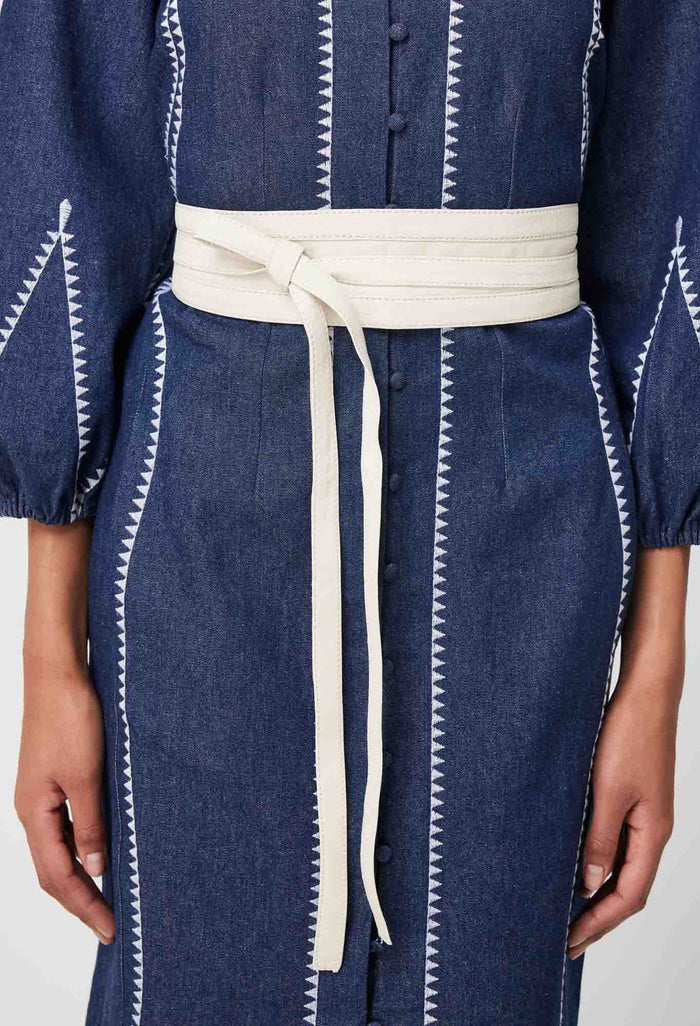 Milton Leather Wrap Belt in Ivory by Oncewas
