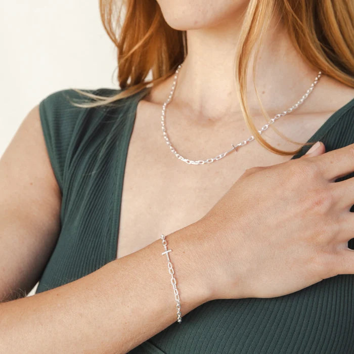 Mini Chain Breaker Cross Bracelet-Silver