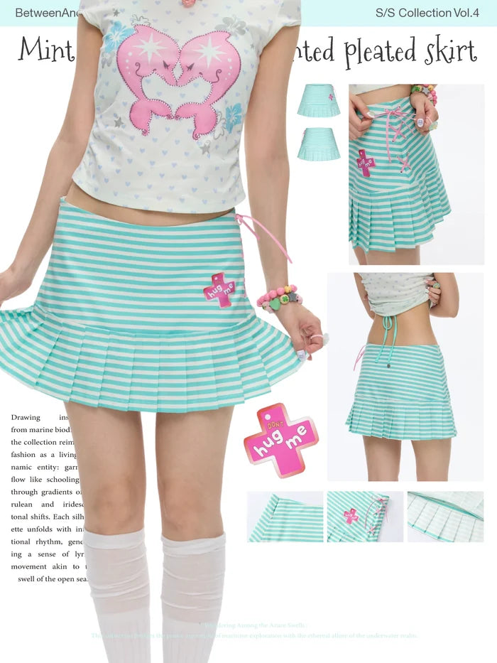Mint green striped pleated skirt