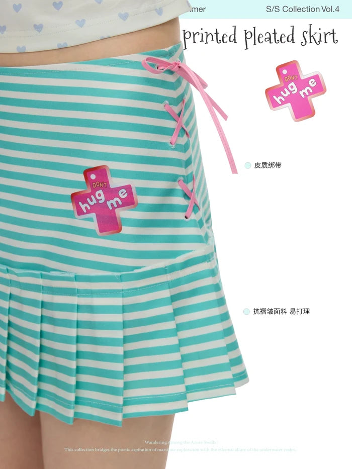 Mint green striped pleated skirt