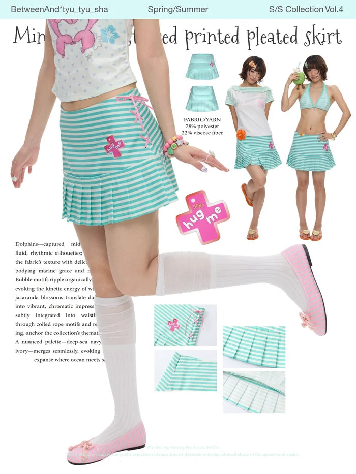 Mint green striped pleated skirt