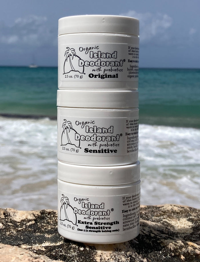 probiotic deodorant cream jars aluminum-free natural deodorant with probiotics Island Deodorant Original and Sensitive formulas