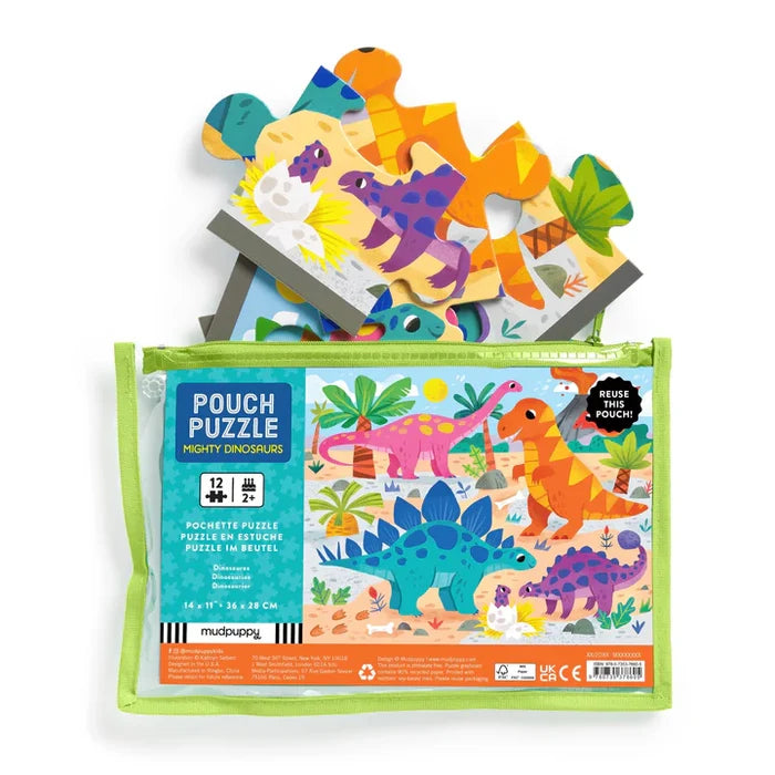 Mudpuppy Mighty Dinosaurs 12-Piece Pouch Puzzle