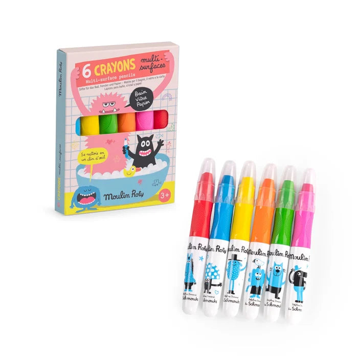 Moulin Roty - Multi-Surface Crayons - Schmouks - Set Of 6 - Content