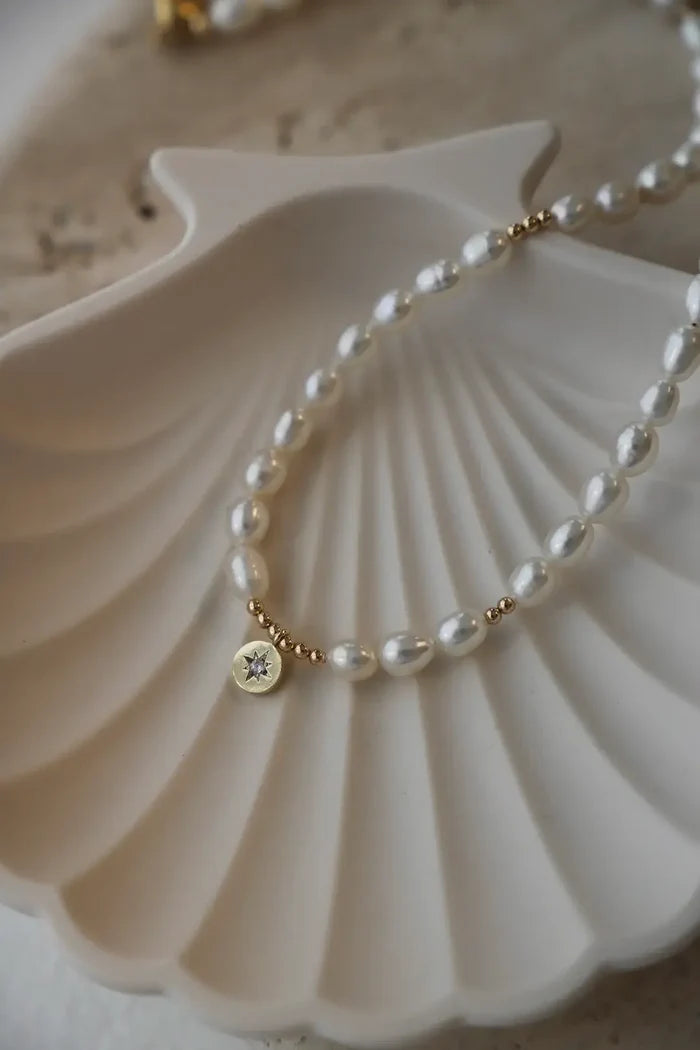 N1111G-RP Necklace-Pearl Beaded Star Medallion