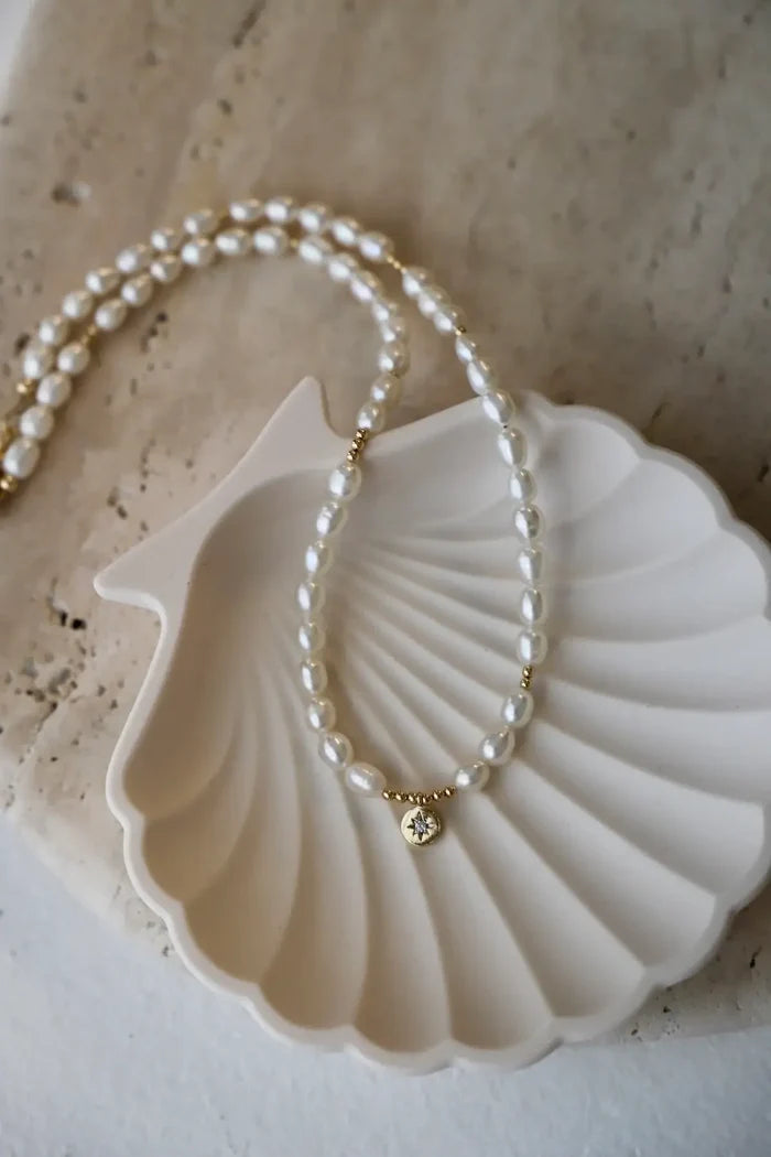 N1111G-RP Necklace-Pearl Beaded Star Medallion