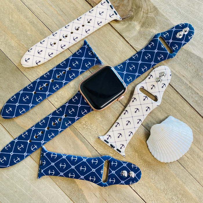 Nautical Anchor Print Silicone Band For Apple Watch Two Colors Available