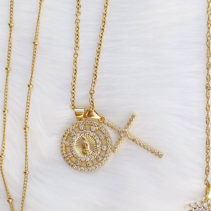 Necklace-Radiant Double Charm Religious Pendant