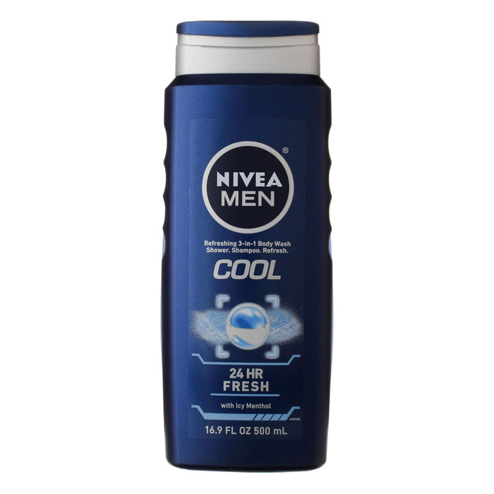NIVEA MEN 3 in 1 Cool Body Wash, 16.9oz - 12 Pack