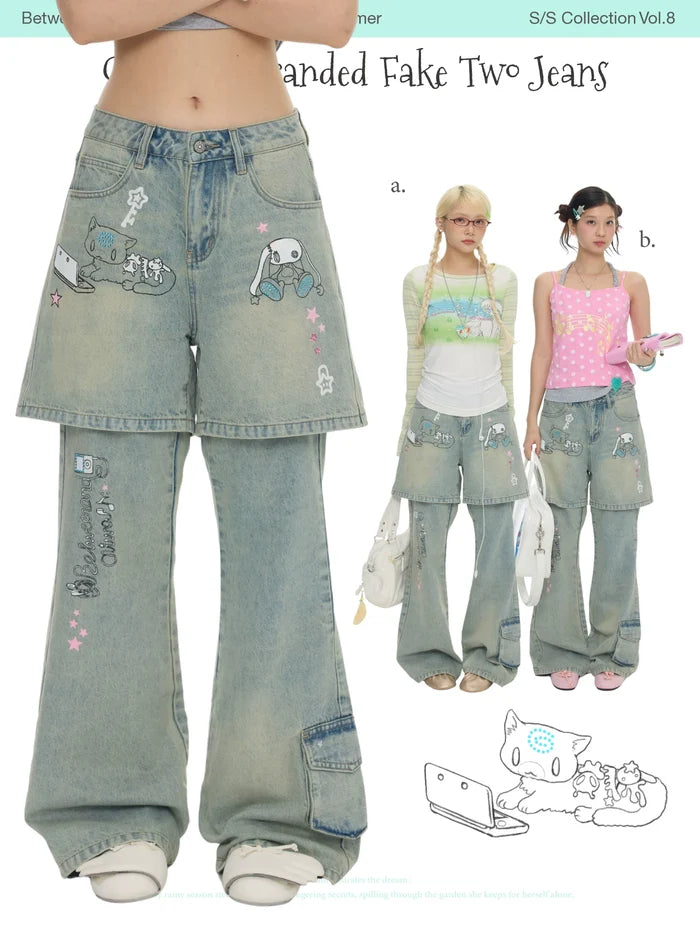 Oliwa Co branded fake two jeans