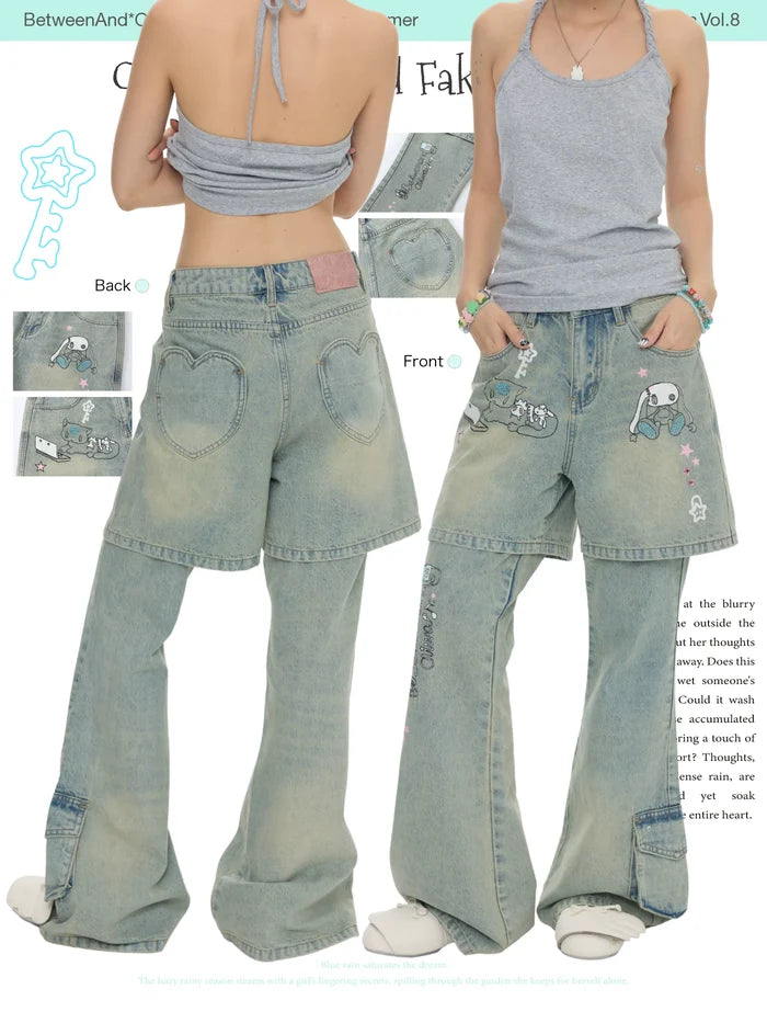 Oliwa Co branded fake two jeans