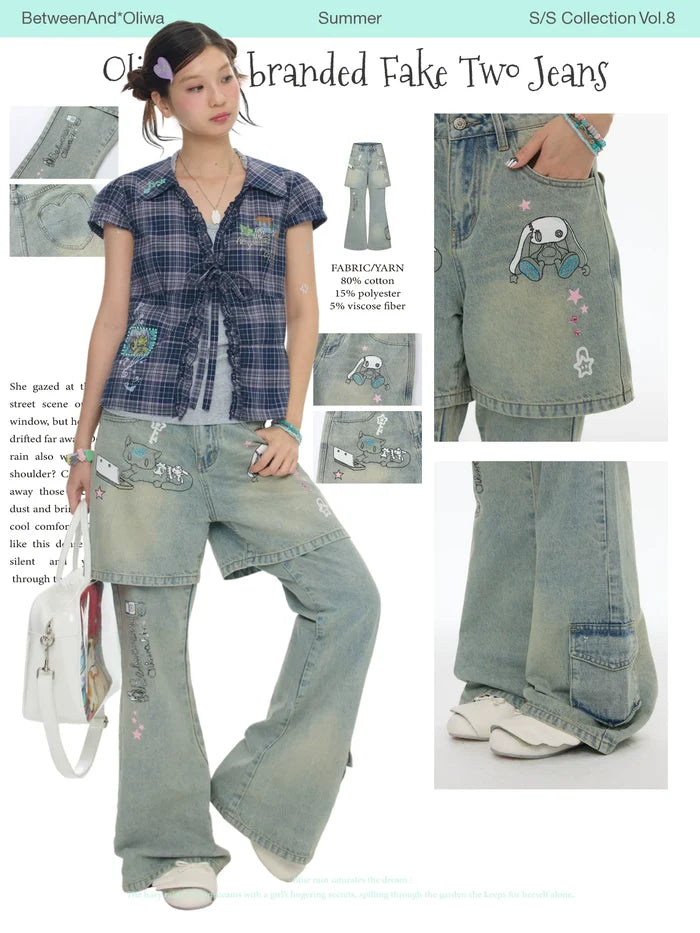 Oliwa Co branded fake two jeans
