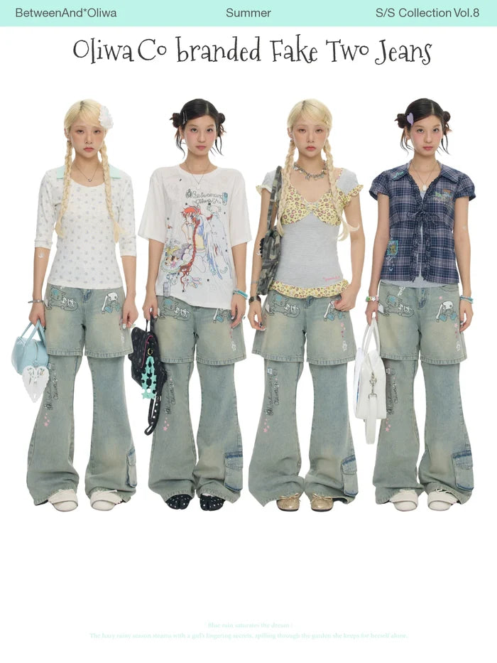 Oliwa Co branded fake two jeans