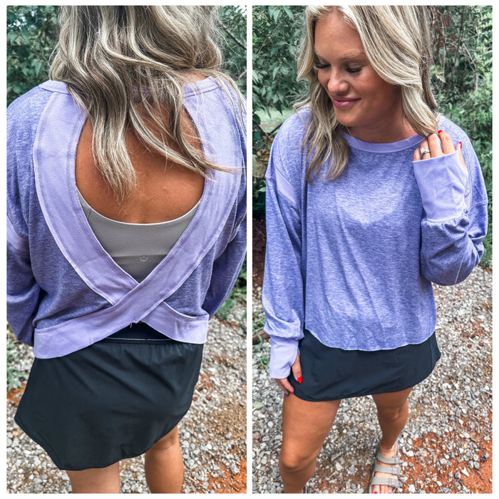 OPEN BACK Active Pullover in Purple // ships in about a week
