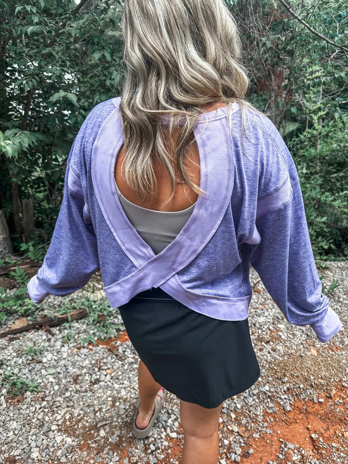 OPEN BACK Active Pullover in Purple // ships in about a week