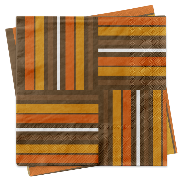 Orange and Brown Squares Retro Cocktail Beverage Napkin