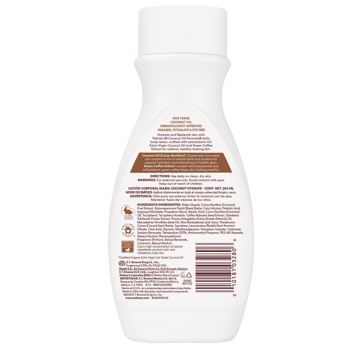 Back view of a white bottle with text and a barcode on a white background