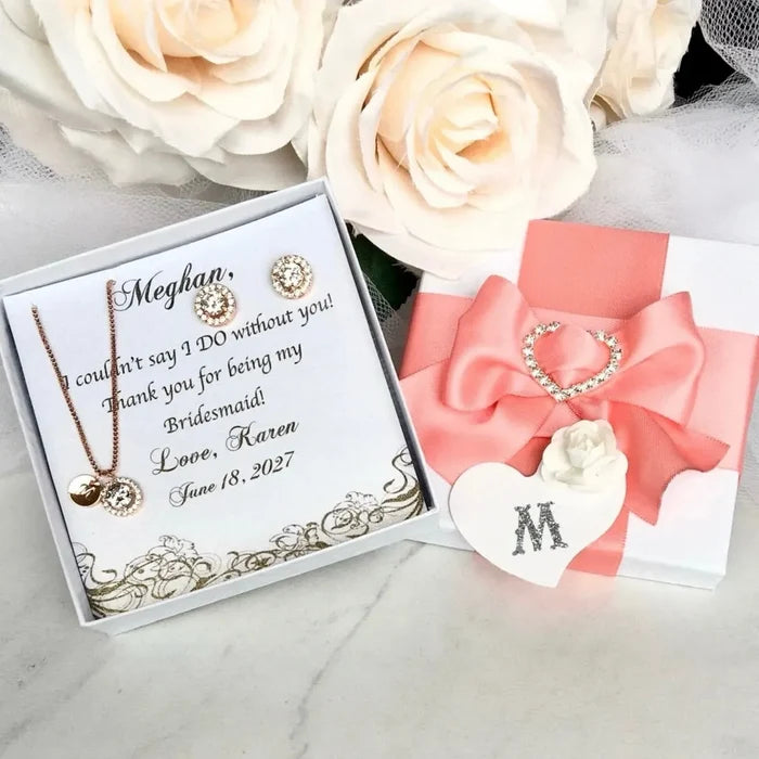 Bridesmaids Jewelry - Bridesmaid Necklace and Earrings Set - Available in Rose Gold, Silver and Yellow Gold