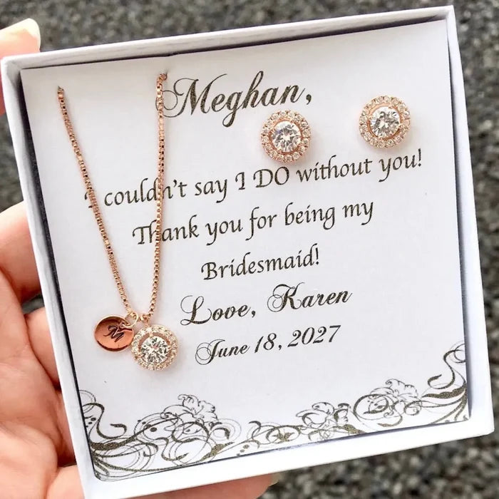 Bridesmaids Jewelry - Bridesmaid Necklace and Earrings Set - Available in Rose Gold, Silver and Yellow Gold
