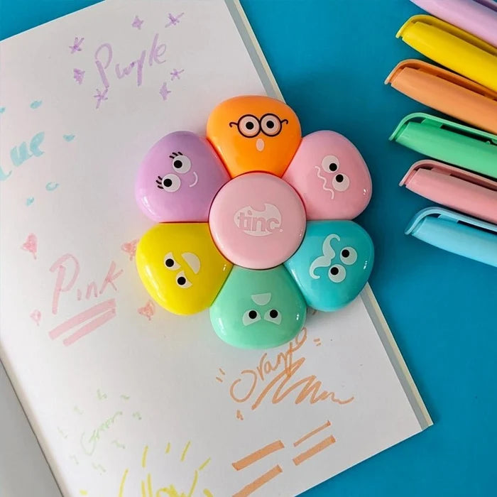 Pastel Flower Highlighter Pen for Study & Notes - 6 Colours
