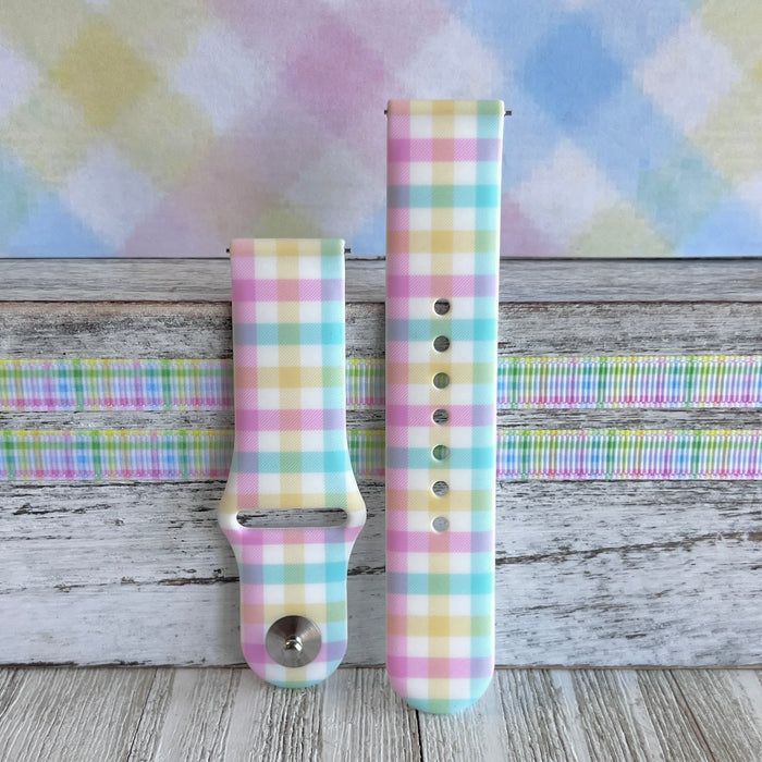 Pastel Gingham Print Silicone Band For Samsung Watch