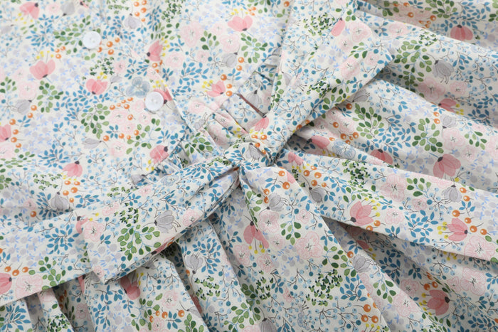 Pink Floral Print Smocked Flutter Dress