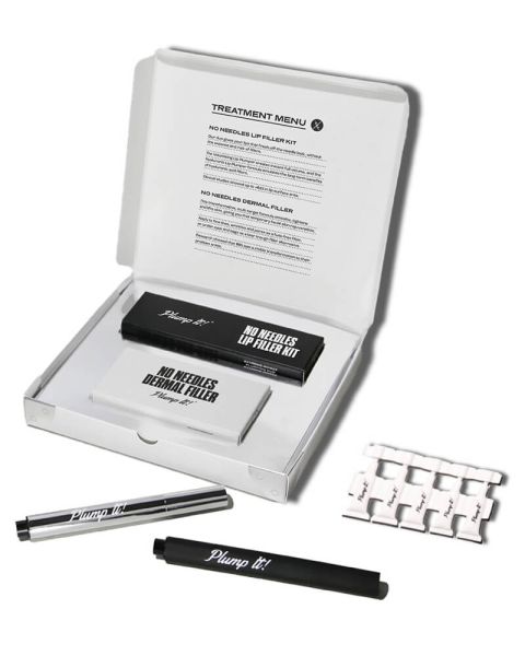 Plump It! At Home Clinic Box for skin care, includes products for facial rejuvenation and skin plumping.