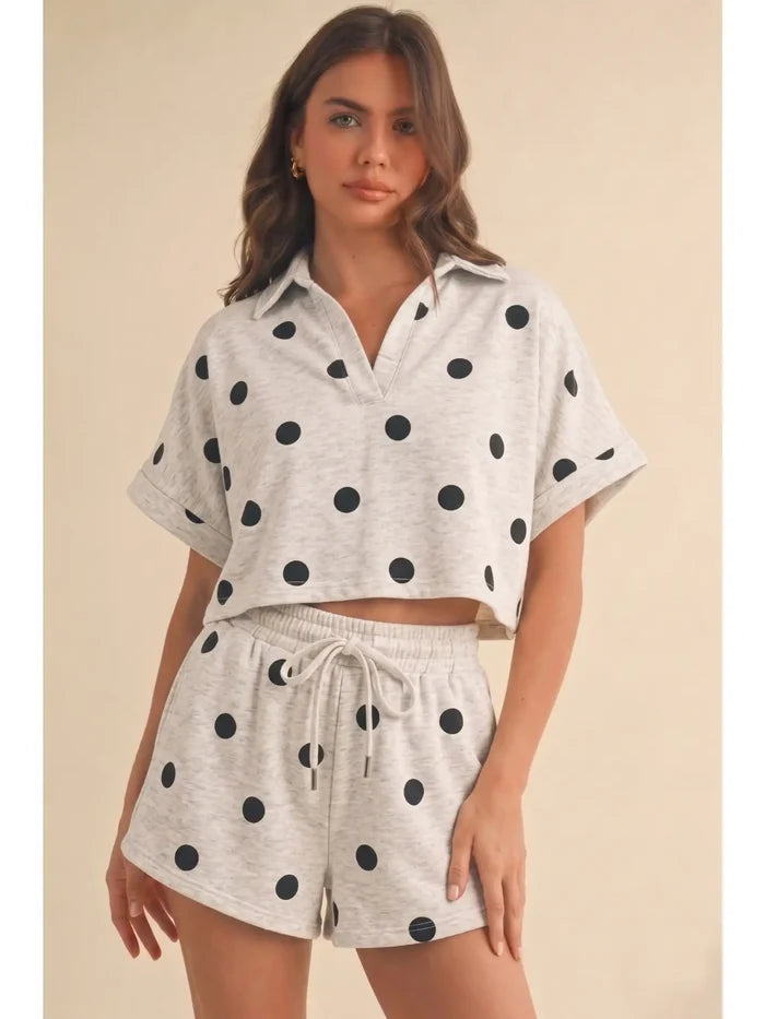Polka Dot Collared Crop