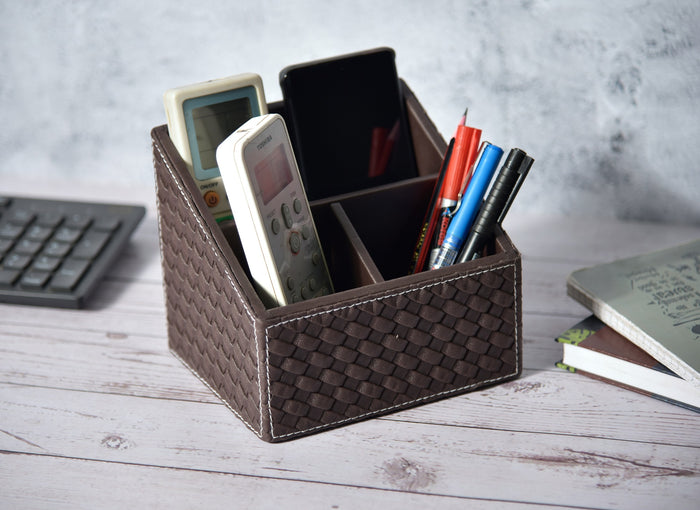 Premsons® woven remote holder, brown rectangle with three compartments