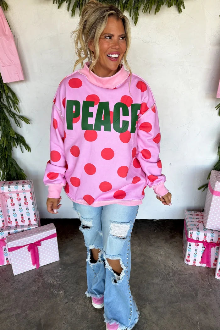 PREORDER: Peace & Polka Dot Mock Neck Pullover // ETA October
