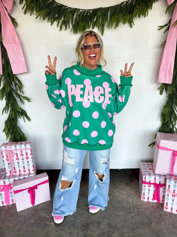 PREORDER: Peace & Polka Dot Mock Neck Pullover // ETA October