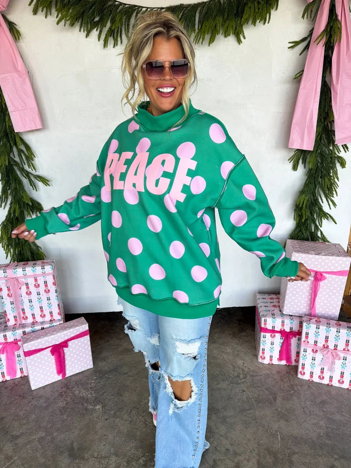 PREORDER: Peace & Polka Dot Mock Neck Pullover // ETA October