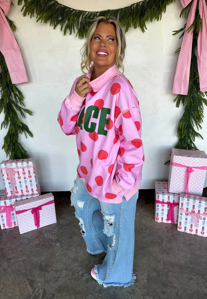 PREORDER: Peace & Polka Dot Mock Neck Pullover // ETA October