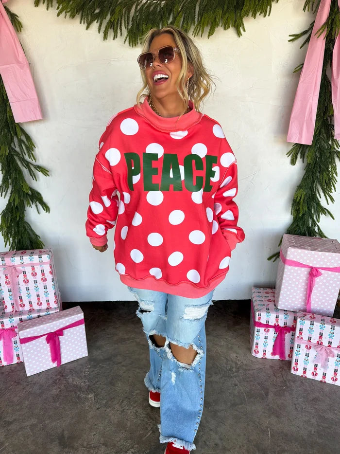 PREORDER: Peace & Polka Dot Mock Neck Pullover // ETA October