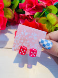 Pretty Pink Dice Stud Earrings