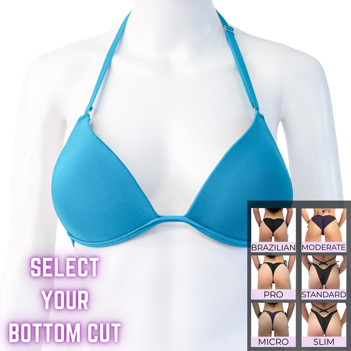 QS SZ: Matte Turquoise Posing Practice Suit. Medium Molded.  Angel Competition BikinisThe best NPC Competition Suits for the Bikini Division, Fit Model Division Suits, and bodybuilding suits.