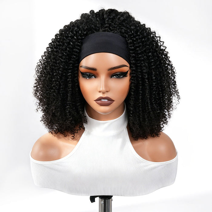 QVR Kinky Curly Headband Wig 100% Human Hair Glueless Wigs for Women