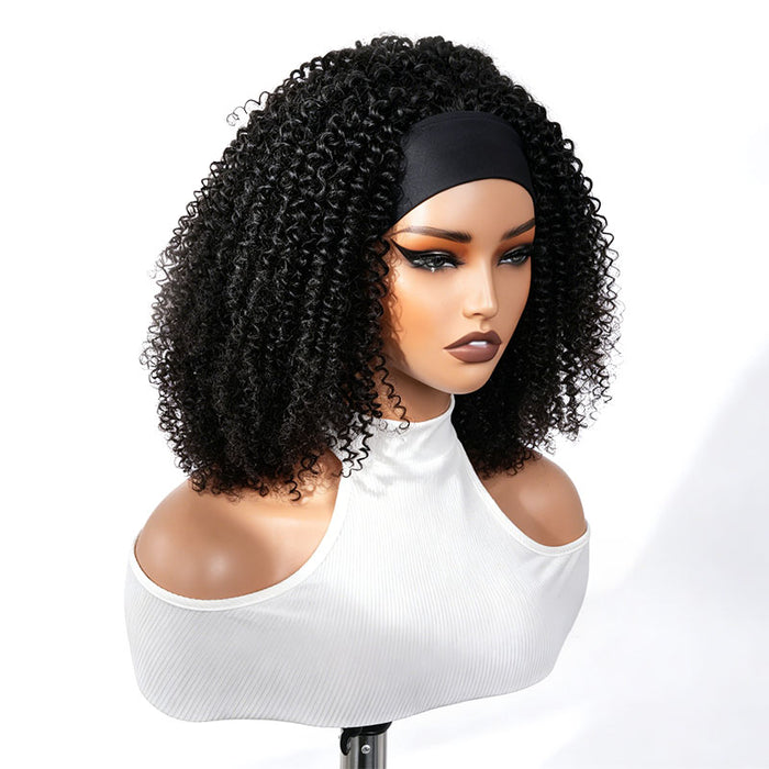 QVR Kinky Curly Headband Wig 100% Human Hair Glueless Wigs for Women