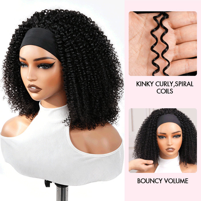 QVR Kinky Curly Headband Wig 100% Human Hair Glueless Wigs for Women