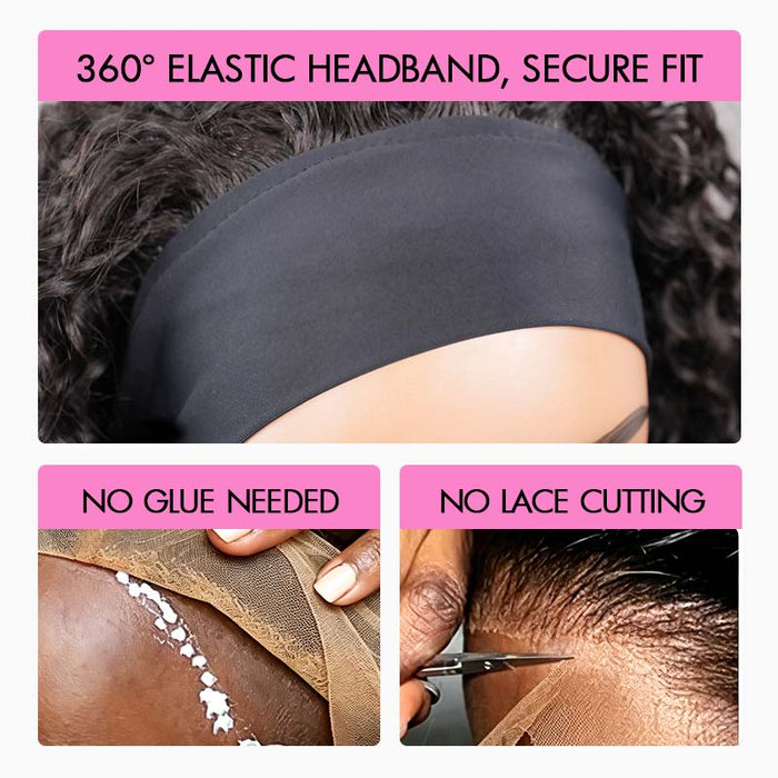 QVR Kinky Curly Headband Wig 100% Human Hair Glueless Wigs for Women