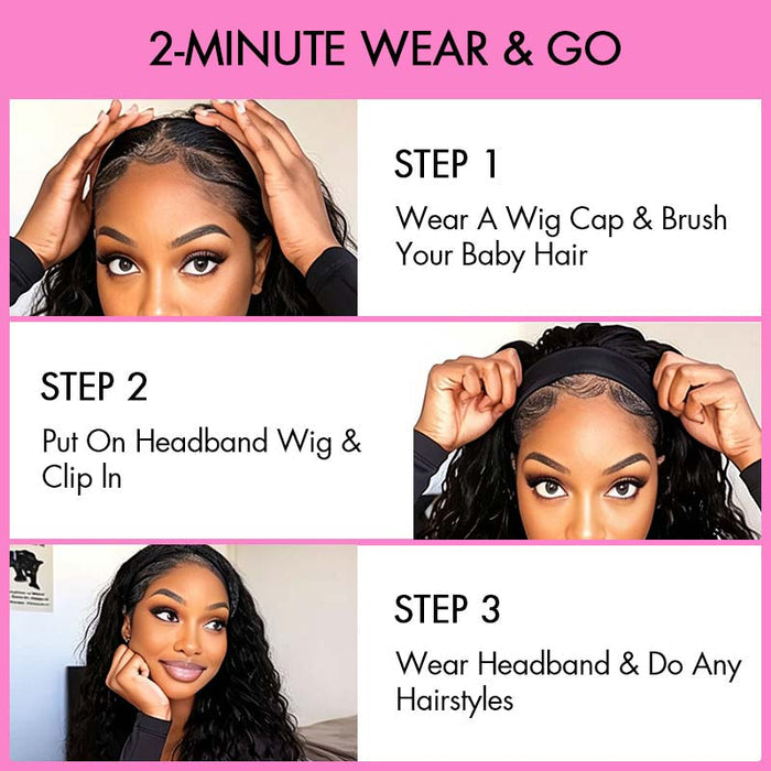 QVR Kinky Curly Headband Wig 100% Human Hair Glueless Wigs for Women